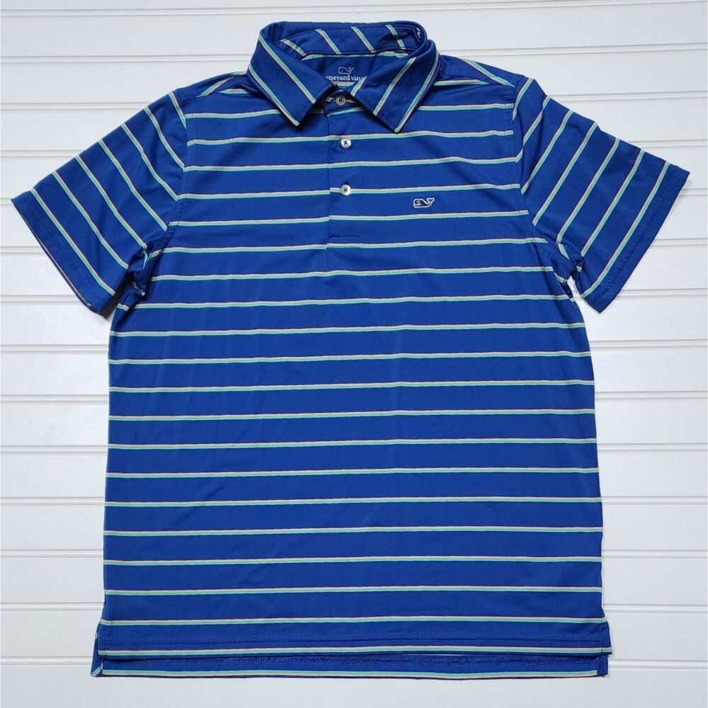 Vineyard Vines Youth Sankaty Striped Polo Shirt Size L (16) Blue